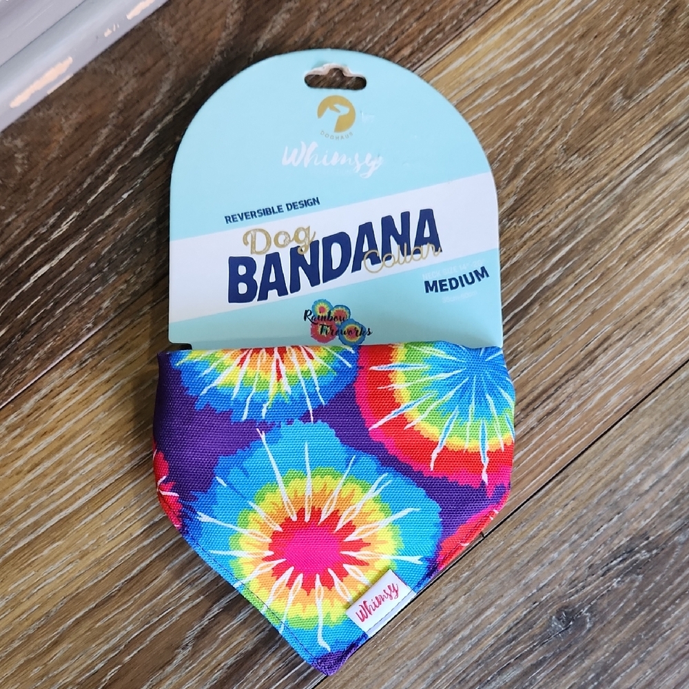 NWT Doghaus Whimsy Reversible Dog Bandana Collar Rainbow Fireworks